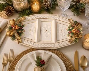 Fitz and Floyd Classics Christmas Snowy Woods 3 Section Holiday Serving Platter